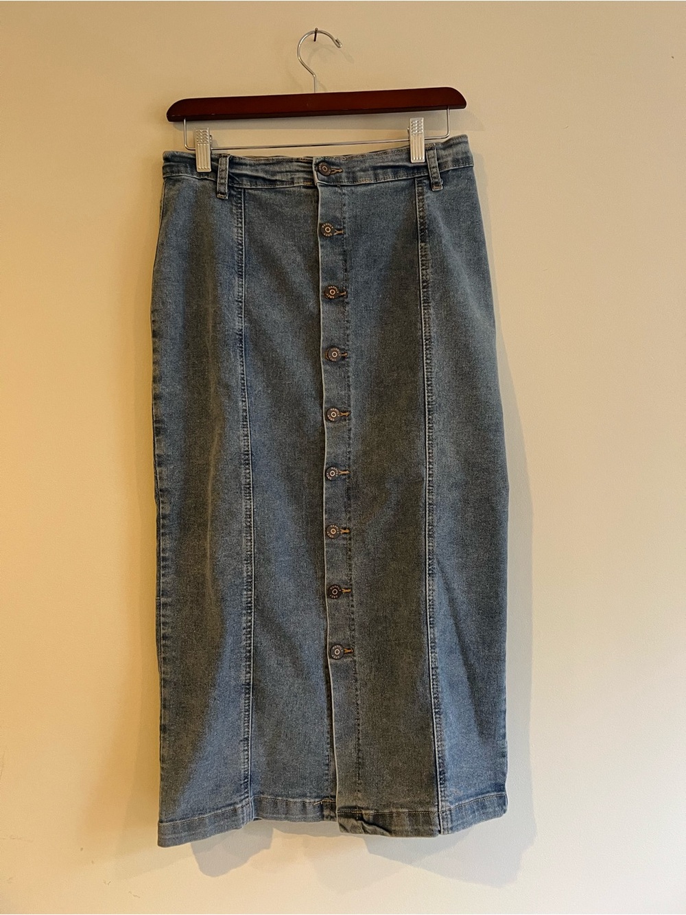 H&M Button-Front Straight Denim Skirt - Blue